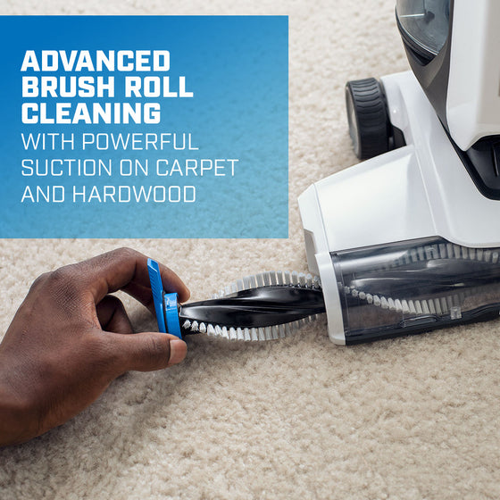 Advanced brush roll cleaning with powerful suction on carpet and hardwood