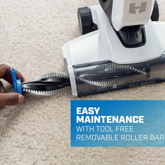 Easy maintenance with tool free removable roller bar