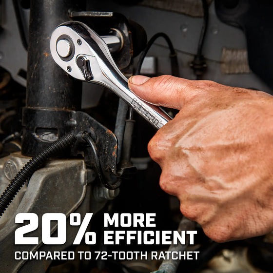 90 PC. Mechanics Tool Set - 20% More Efficient compared to 72-tooth ratchet