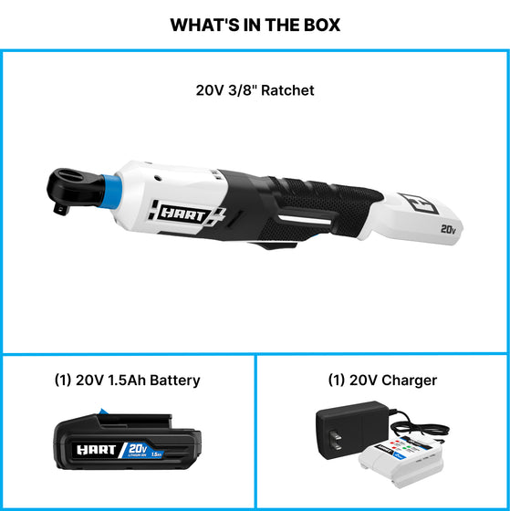 20V 3/8" Cordless Ratchet Kit - Includes (1) 20V 3/8" Ratchet, (1) 20V 1.5Ah Battery and (1) 20V Charger