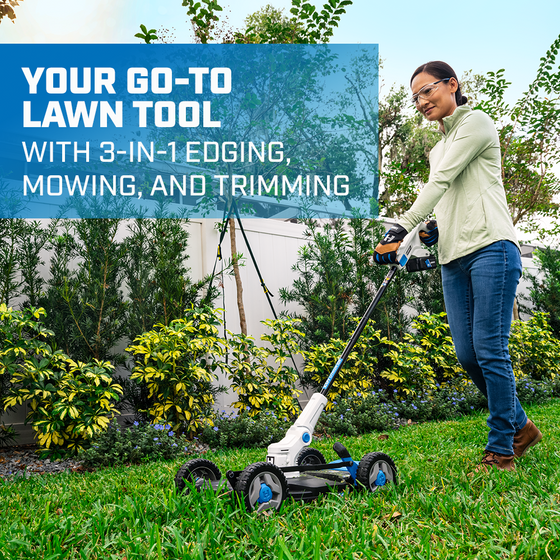 Your go-to lawn tool with 3-in-1 edging, mowing, and trimming