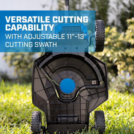 Versatile cutting capability with adjustable 11"-13" cutting swath